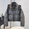 Chic Slimming Hooded Down Coat in White Duck Filling, Warm and Fashionable Winter Outerwear.