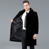 Winter Fur-Lined Men's Leather Coat, Over The Knee Length, Han Edition Style, Warm Winter Fashion, Rib Bottom Detail