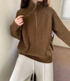 Women's Chic Cable-Knit Half-Zip Sweater - Versatile Winter Fashion - Available in Multiple Colors - All-Size - Cozy Pullover