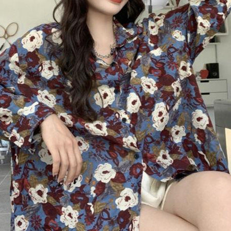 Trendy Patterned Loose Fit Top for Women - Long Sleeve Polyester Shirt - Button Print Style - Casual, Office Wear - S-2XL Sizes