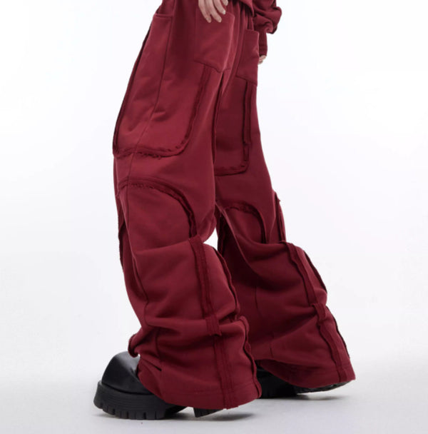 Chic Red Deconstructed Hooded Tracksuit Jacket with 3D Design