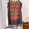 Elegant Embroidered Cashmere-like Floral Scarf in Gray. Retro ethnic design, mid-length style for women's winter accessory.