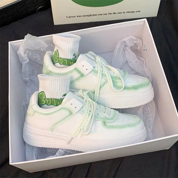 Trendy White Embroidered Flat Women's Shoes - Breathable, Lightweight, Durable. All-Season Casual Footwear with Lace-up Style.