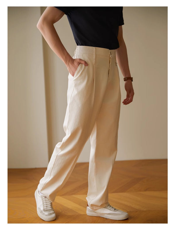 Classic Retro-Styled Men's Casual Trousers in Black, Apricot, American Coffee - 97% Cotton Elastic Pants - Sizes S to XXL
