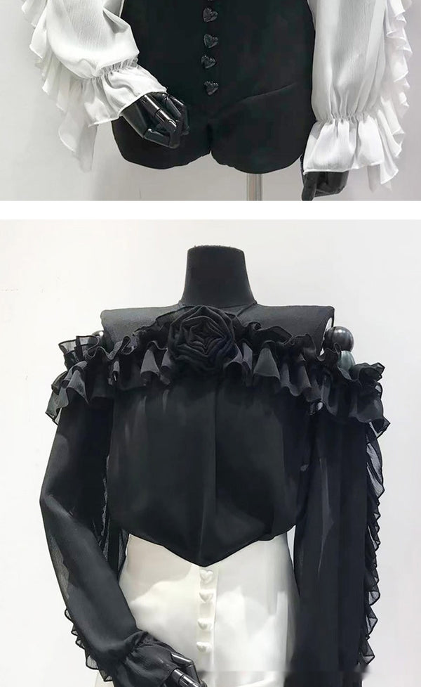 Flirty Off-Shoulder Chiffon Top in Lantern Sleeve Design, Various Colors and Sizes