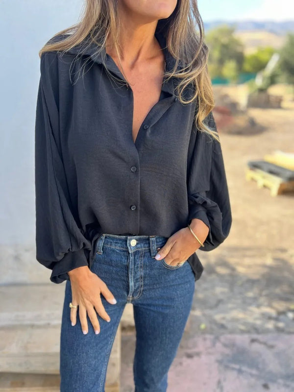 Trendy Long-sleeved Button-Up Women's Top in Vibrant Colors