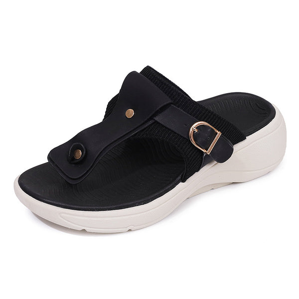Stylish Thick-Soled Fairy Style Women's Flip-Flops in Black