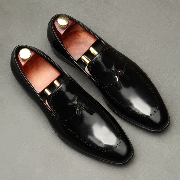 Elegant Cowhide Leather Shoes for Weddings and Formal Events in Black or Wine Red - Men's Shoes for Business, Comfort, and Style - Size 37-45