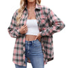 Trendy Women's Loose Plaid Shirt, Casual Style, Polyester, Yarn-Dyed Stripes, Collage Detailing - Various Sizes
