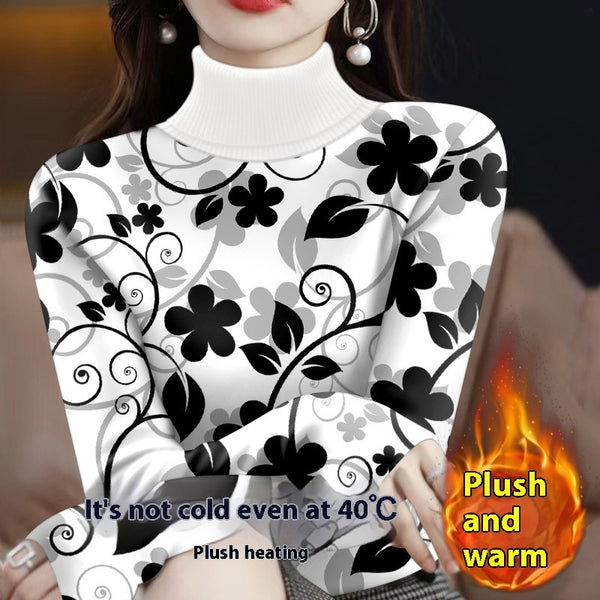 Women's Fleece-Lined Turtleneck Shirt - Cozy Winter Fashion