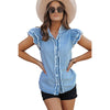 Chic Single-Row Buckle Shirt in Solid Color | Women's Stylish Short Sleeve Top