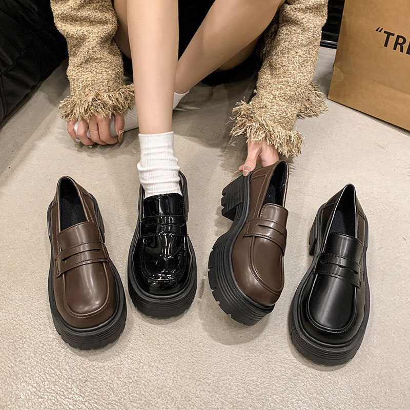 Autumn New Slip-on Round Head Thick Bottom Heightened Single Layer Shoes