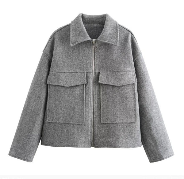 Chic Women's Retro Polo Collar Coat in Wine Red