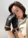 Women's Black Velvet-Lined Sheepskin Touch Screen Gloves - Warm, Stylish, Non-Slip - Medium and Large Sizes - Winter Accessories