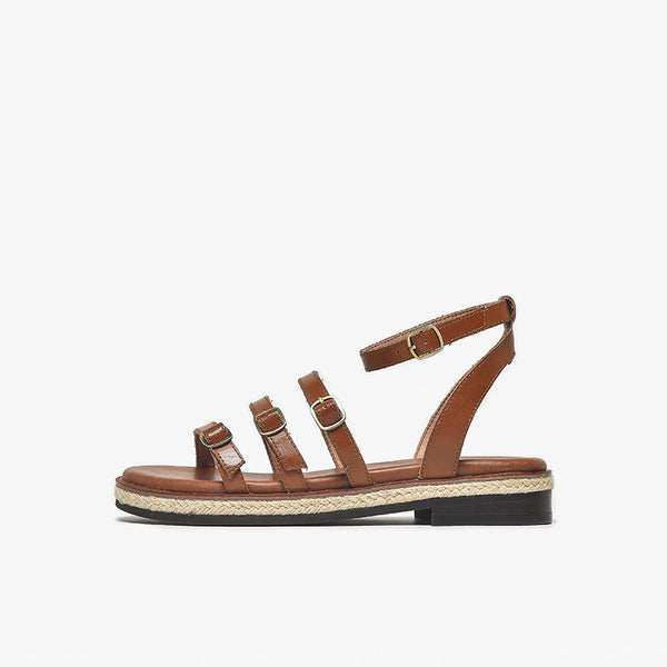 Chic Retro-Styled Women's Chunky Heel Sandals in Premium Cowhide - Stylish, Comfortable, and Durable Footwear