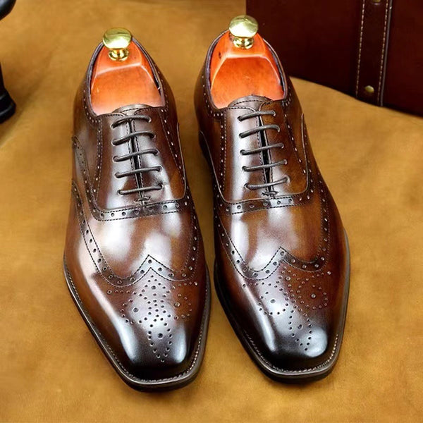 Sophisticated British Brogue Leather Shoes in Black & Brown - Men's Low-Height Elegant Footwear Sizes 38-44