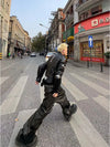 Vintage Durable Leather Trousers with Locomotive Design, Black Pants, Youth Fashion, Winter Clothing, Sizes S-M-L
