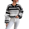 Chic Mid-Length Black & White Striped Knitted Sweater, Casual Style, Women's Fashion, Brushed Cotton Blend