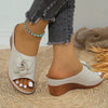 Floral Peep Toe Platform Wedge Sandals for Women - European & American Style, PU Material, White & Khaki, Summer Footwear.