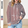 Trendy Shiying Striped Hooded Sweater - Women's Autumn & Winter Fashion, Striped/Red Color, Polyester, Long Sleeve, Street Style.