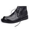 Men's Leather Lace-up Boots with Thick Sole, Pigskin Lining - Black. Stylish and durable footwear for winter comfort.