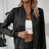 Women's Chic Solid Color Zip-Up Winter Jacket in Pink Karate. Slim Fit Ladies Fashion Coat with Spandex Material.