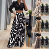 Autumn Wide-Leg Printed Pants - European American Style, Polyester & Spandex, Trendy Fall Outfit.