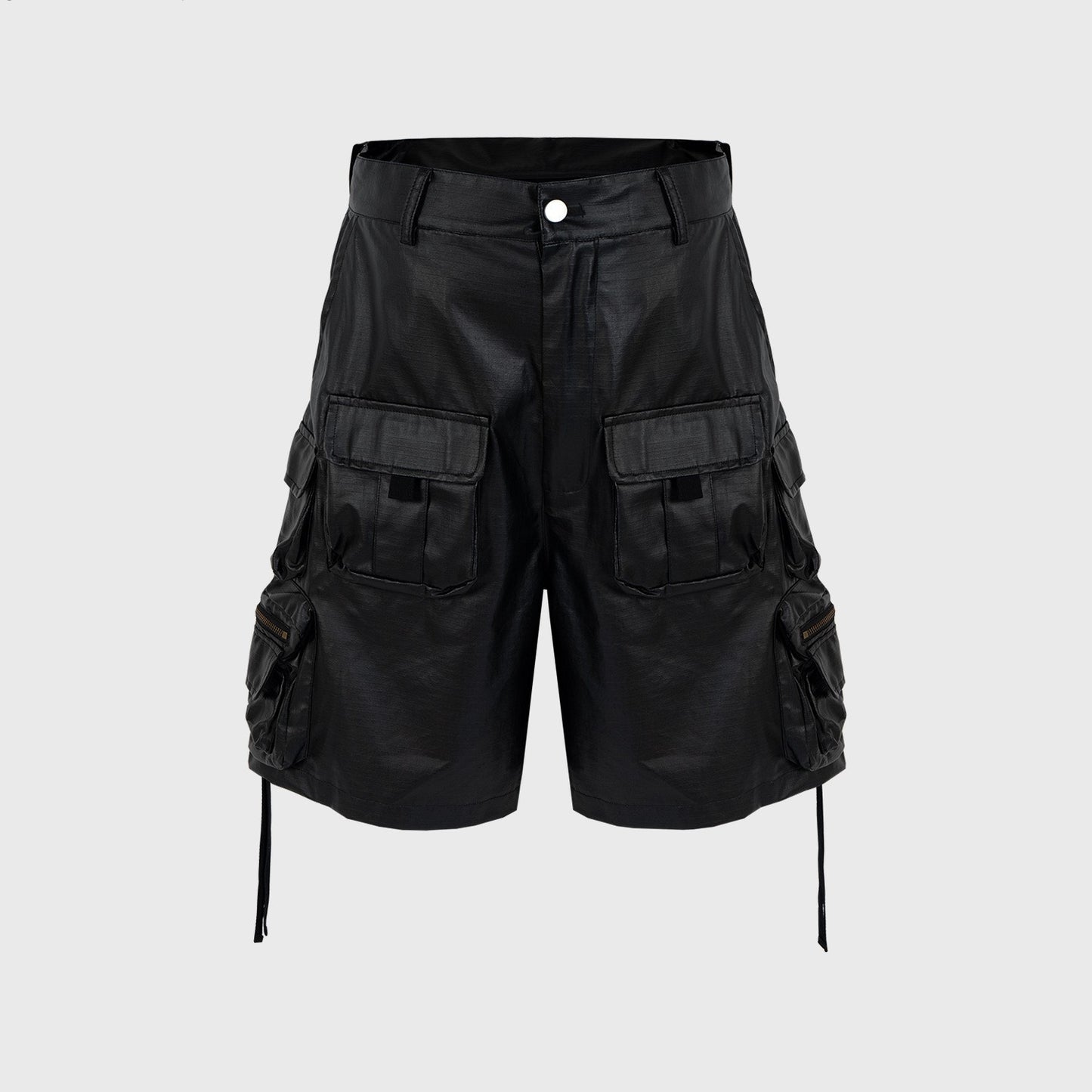 Glossy Coated Multi-zip Tactical Shorts