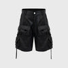 Black Cotton Tactical Shorts with Multi-Zip Detail, Glossy Black Fashion, Men's Outdoor Shorts