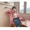 Stylish American Retro Contrast Sun Protection Shirt in Vibrant Pink - Loose Fit Cardigan with Classic Buttons