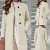 Chic European American Slim-Fit Wool Coat in Creamy-White Polyester Fiber - Elegant Winter Fashion Coat