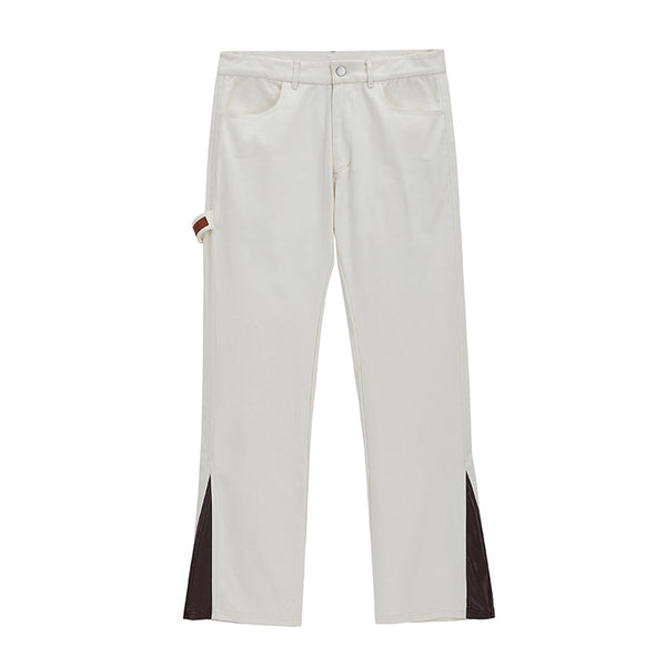 Stylish Leather & Twill Straight-leg Cargo Trousers - Casual Men's Fashion - Versatile Colors - Urban Style