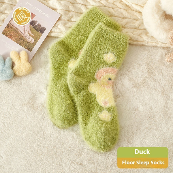 Women's Cozy Mink Fur Animal Cartoon Sleep Socks - Fun and Cute Winter Footwear