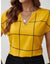 Cozy Plaid Notched Neck Blouse - Polyester Spring & Summer Fashion