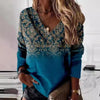 Chic Retro V-Neck Women's Long-Sleeve T-shirt in 3D Prints, Vintage Style, Comfortable Polyester, Various Colors