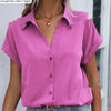 Elegant Women's Short-Sleeve Buttoned Lapel Shirt - Casual Wear in Asian Sizes, Lapel Collar, Short Sleeve, Color Variation.