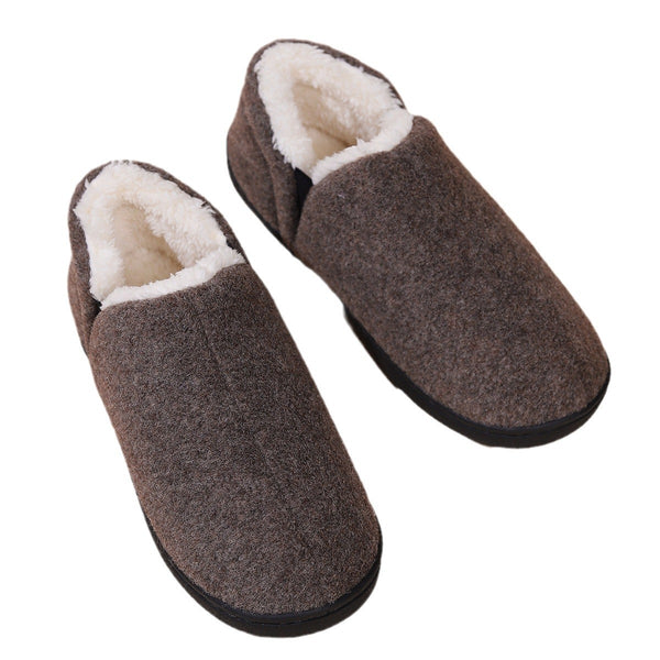 Winter Fur Collar Memory Foam Indoor Comfort Slippers in Black Wine Red Brown - Unisex Warm Indoor Shoes with Rubber Sole