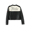 Chic Black Biker's Faux Leather Jacket for Women, Street Fashion, Cotton Fabric