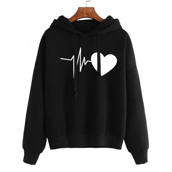 Women's Chic Heart Print Hoodie in Pink - Urban Hipster Style & Comfort - Long Sleeve Polyester Pullover - S to XXXL Sizes