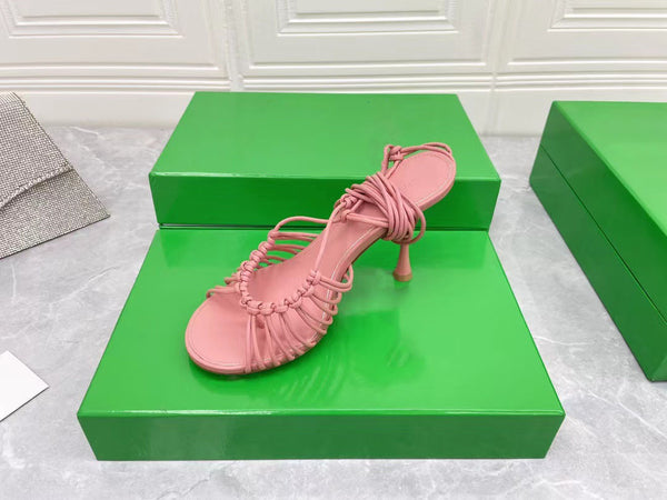 Luxurious Sheepskin Lace-up Stiletto Heel Sandals - Multicolor Elegant Footwear - Genuine Leather High Heels