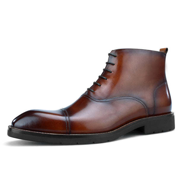High-Quality Leather Winter Boots with Zipper Detail, Light Brown - Men's Footwear, Stylish and Comfortable Shoes
