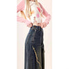 Vintage-Style Butterfly Patch Denim Pants, Retro Blue Wide-Leg Jeans