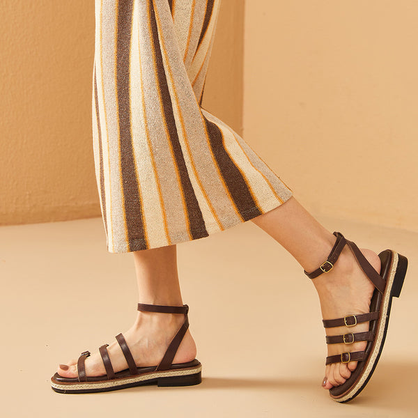 Chic Retro-Styled Women's Chunky Heel Leather Sandals with Rubber Sole. High Quality, Comfortable, & Stylish Ladies Footwear.