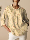 Retro Slub Linen Shirt for Autumn Wear, Regular Sleeve, Loose Fit, Long Sleeve, Pullover, Sophisticated Print, High-Quality Fabric.