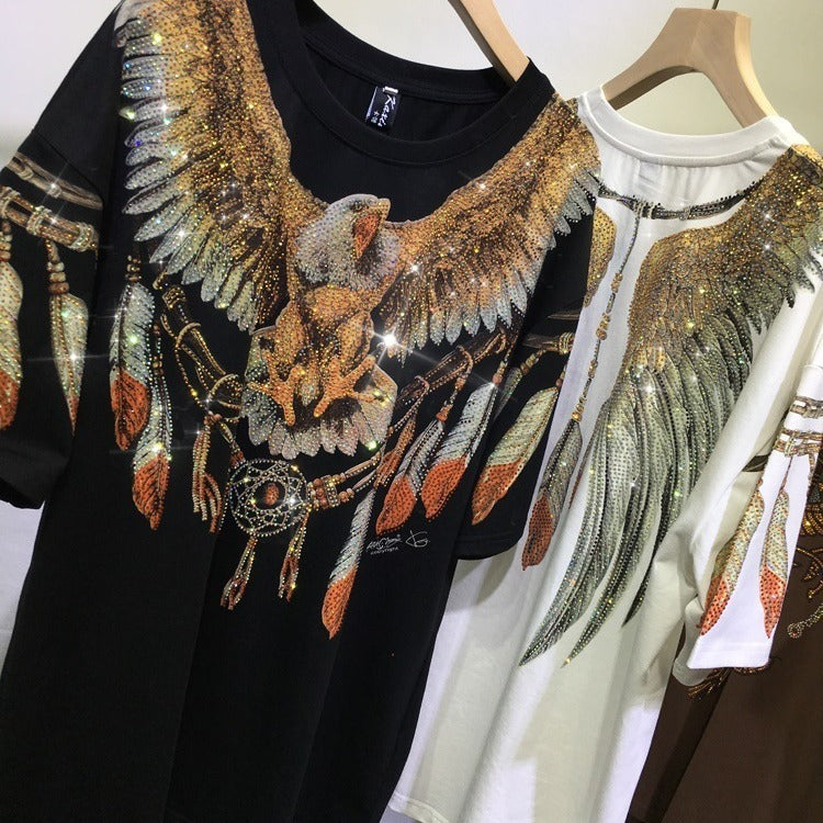 Rhinestone Loose Double-sided Eagle Short Sleeve