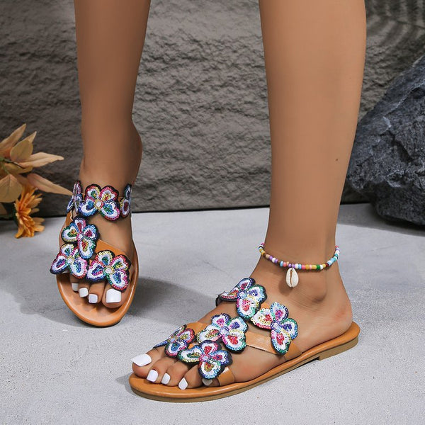 Butterfly Embossed Plus-Size Beach Sandals, Rubber Sole, Chic Style, Casual Footwear, Comfortable Vacation Sandals in 3 Designs.