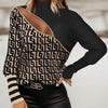 Chic Women's Printed Black Zipper Top with Princess Sleeves