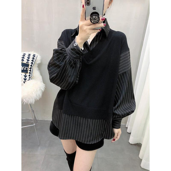 Women's Sophisticated Patchwork Two-Piece Shirt in Cotton