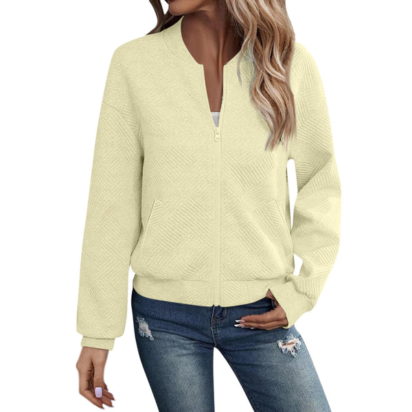 Chic Long-Sleeve Zippered Cardigan in Solid Colors - Women's Street-Style Fashion - Variety of Sizes - Trendy Rock'n'Roll Vibe