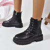 Plush-Lined British-Style Women's Martin Boots in Milky White with Square Heels